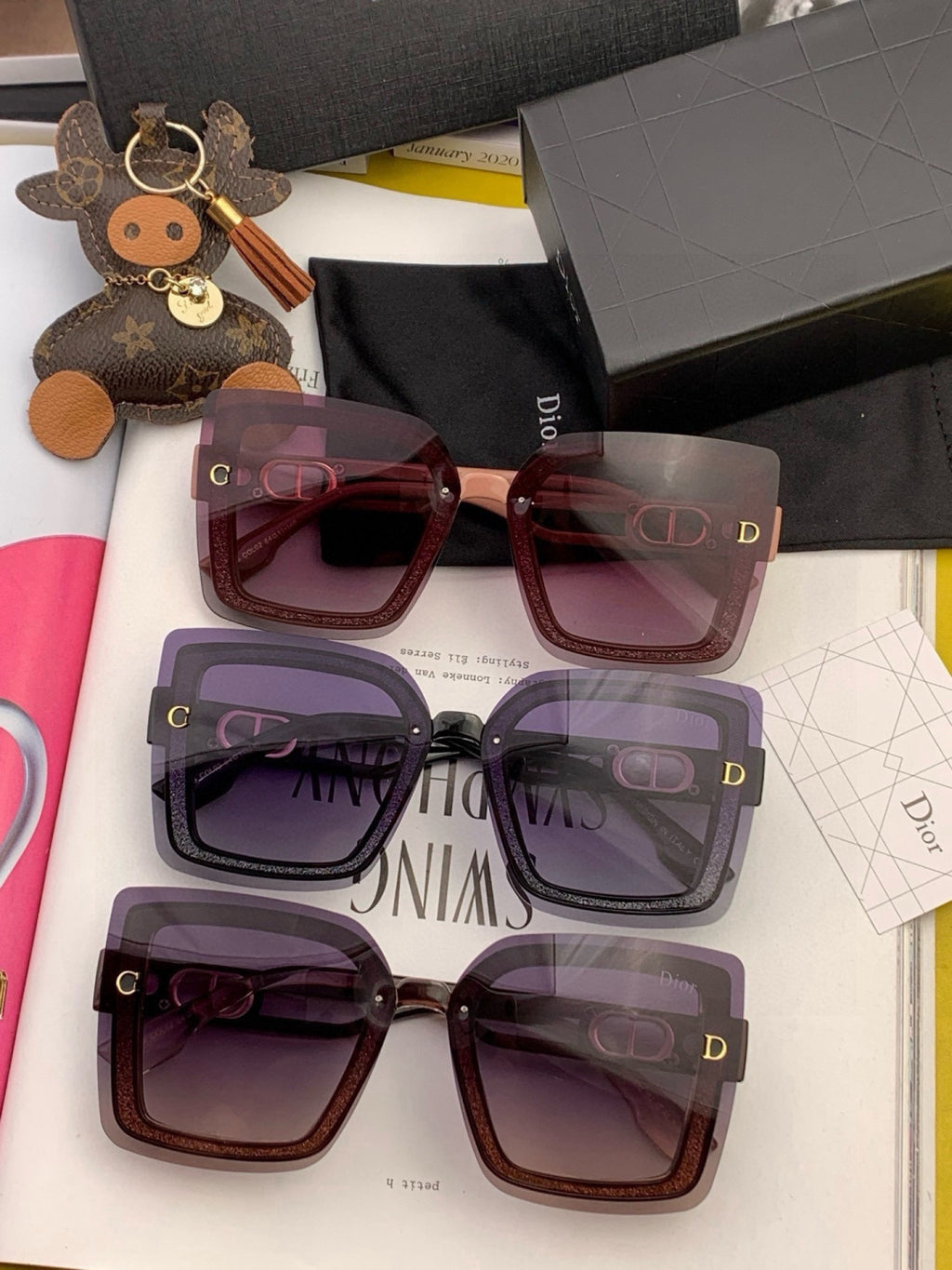 Dior CD9988 Polarized Square Pink Lens Sunglasses for Men & Women - 358239 - detail image 4