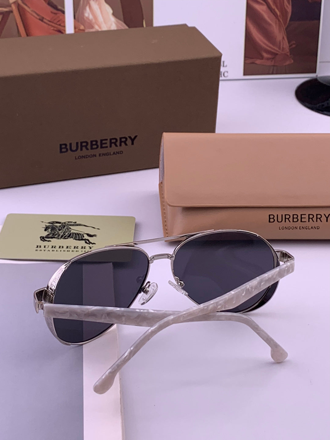 Burberry B880667 Aviator Gold Lens Sunglasses for Men - 358625 - detail image 5