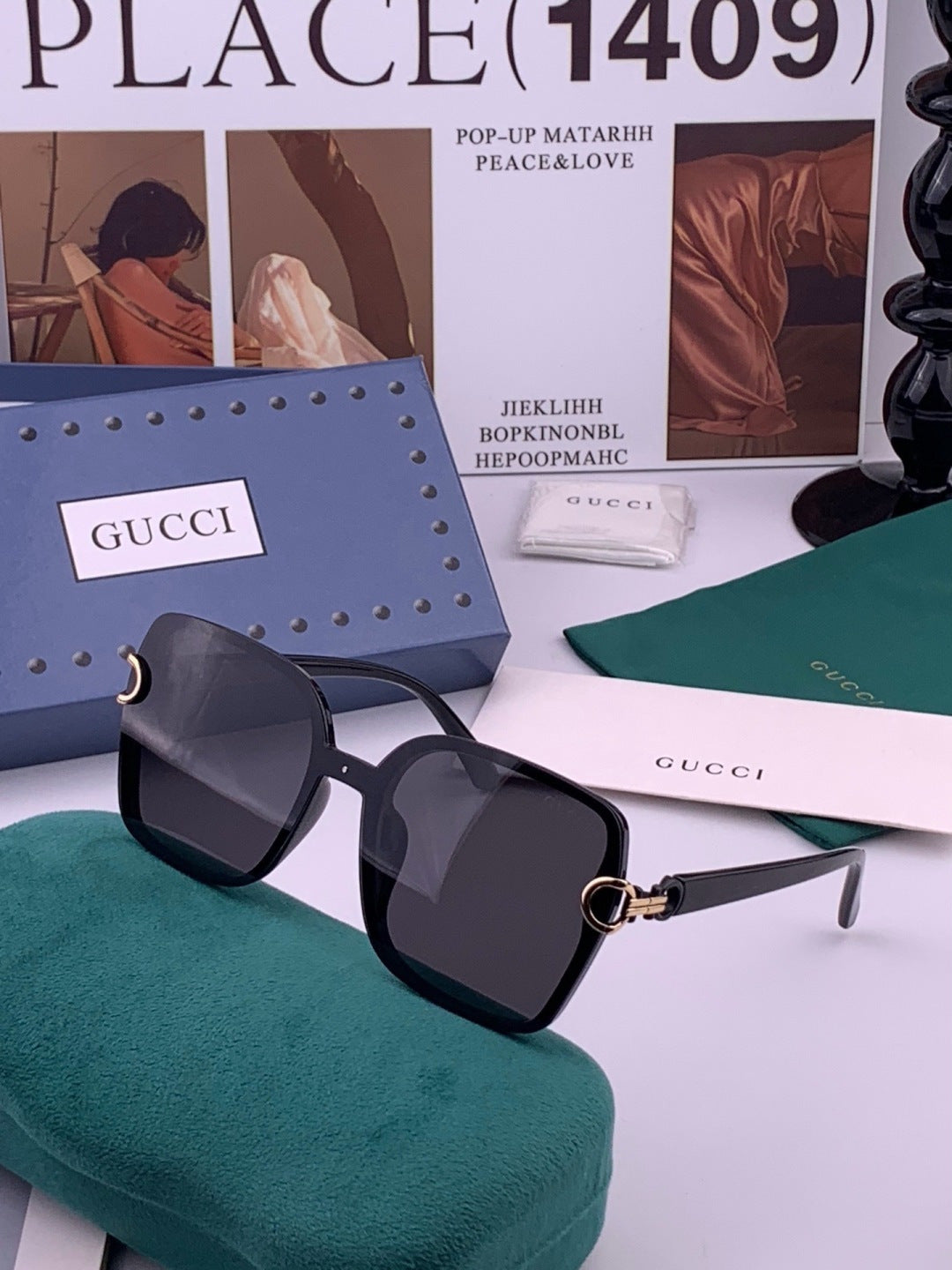 Gucci G9223 Polarized Square Black Lens Sunglasses for Men & Women - 371522 - detail image 4
