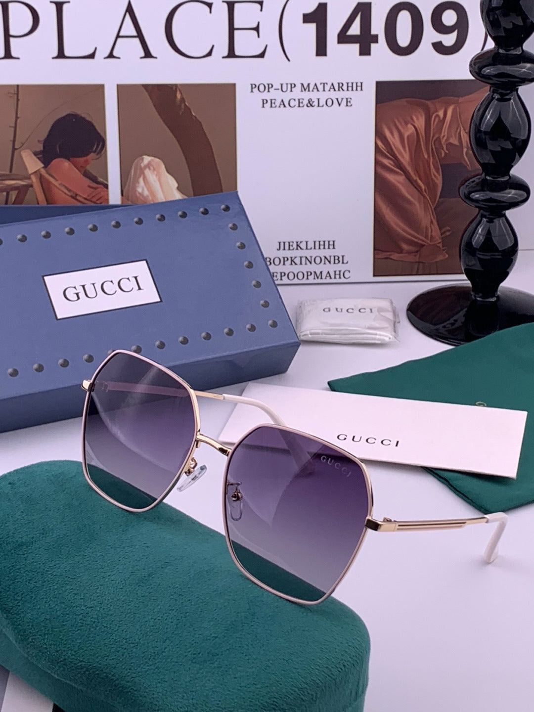 Gucci G5826 Metal Square Black Lens Sunglasses for Men & Women - 371519 - detail image 2