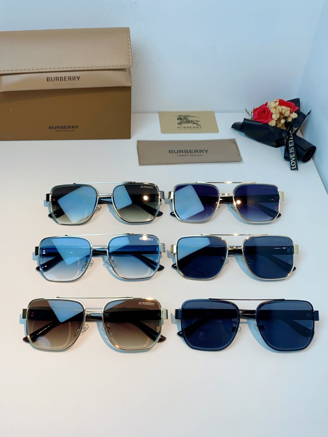 Burberry Metal Square Gray Lens Sunglasses for Men - detail image 13