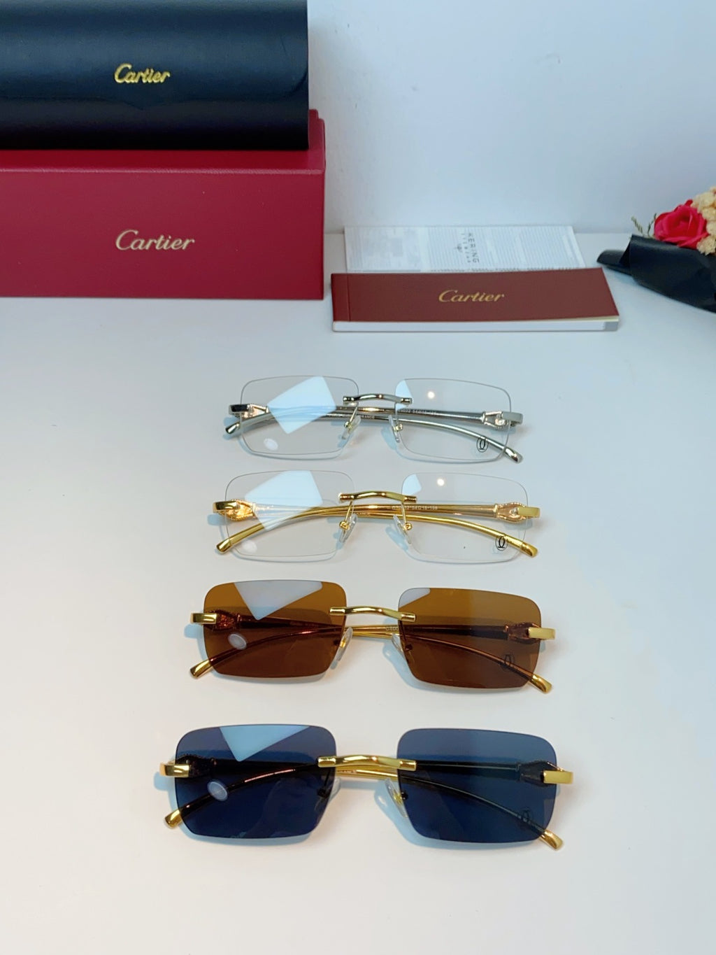 Cartier Lightweight Rimless Brown Lens Sunglasses for Men - detail image 13