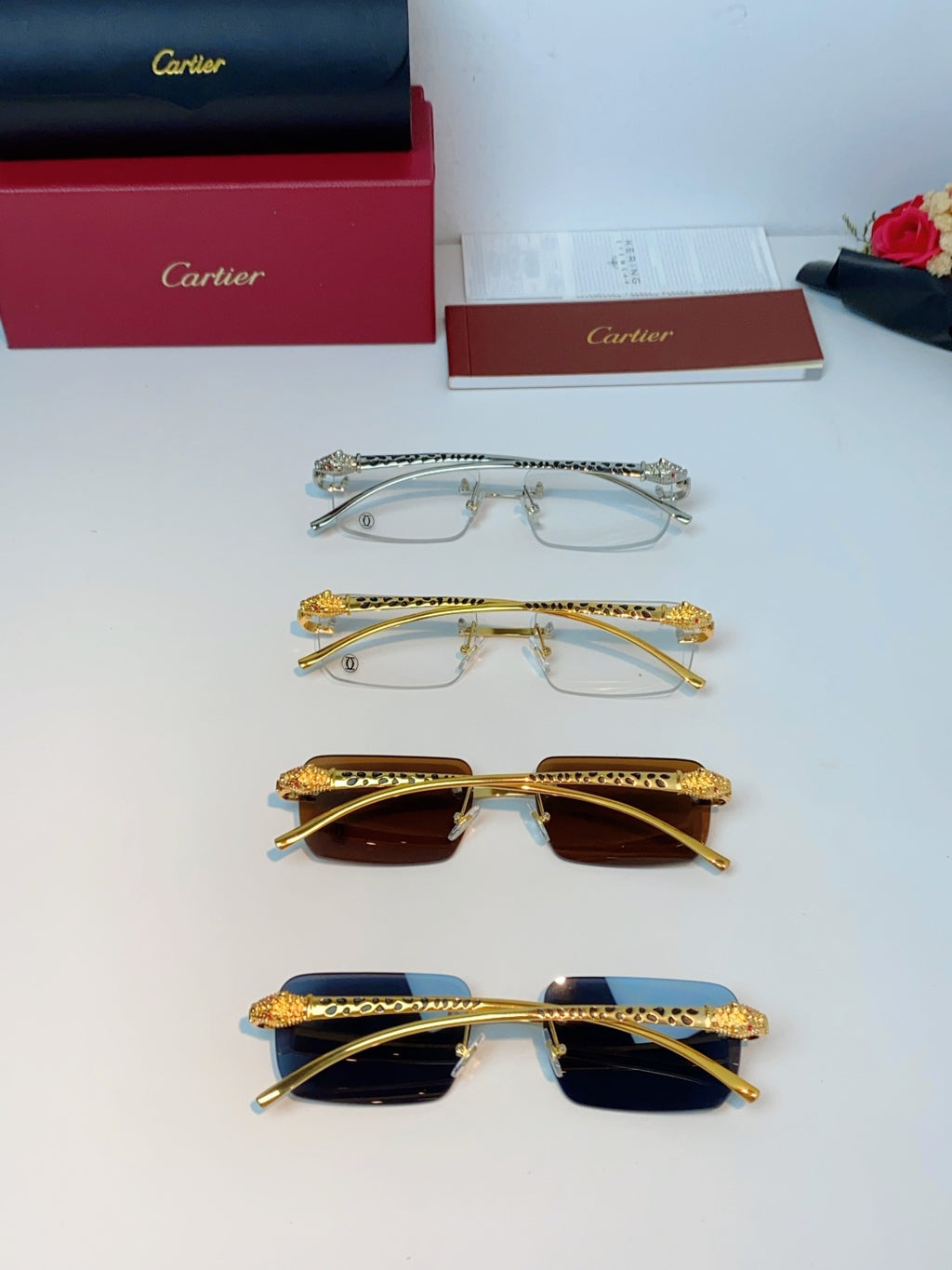 Cartier Lightweight Rimless Brown Lens Sunglasses for Men - detail image 12