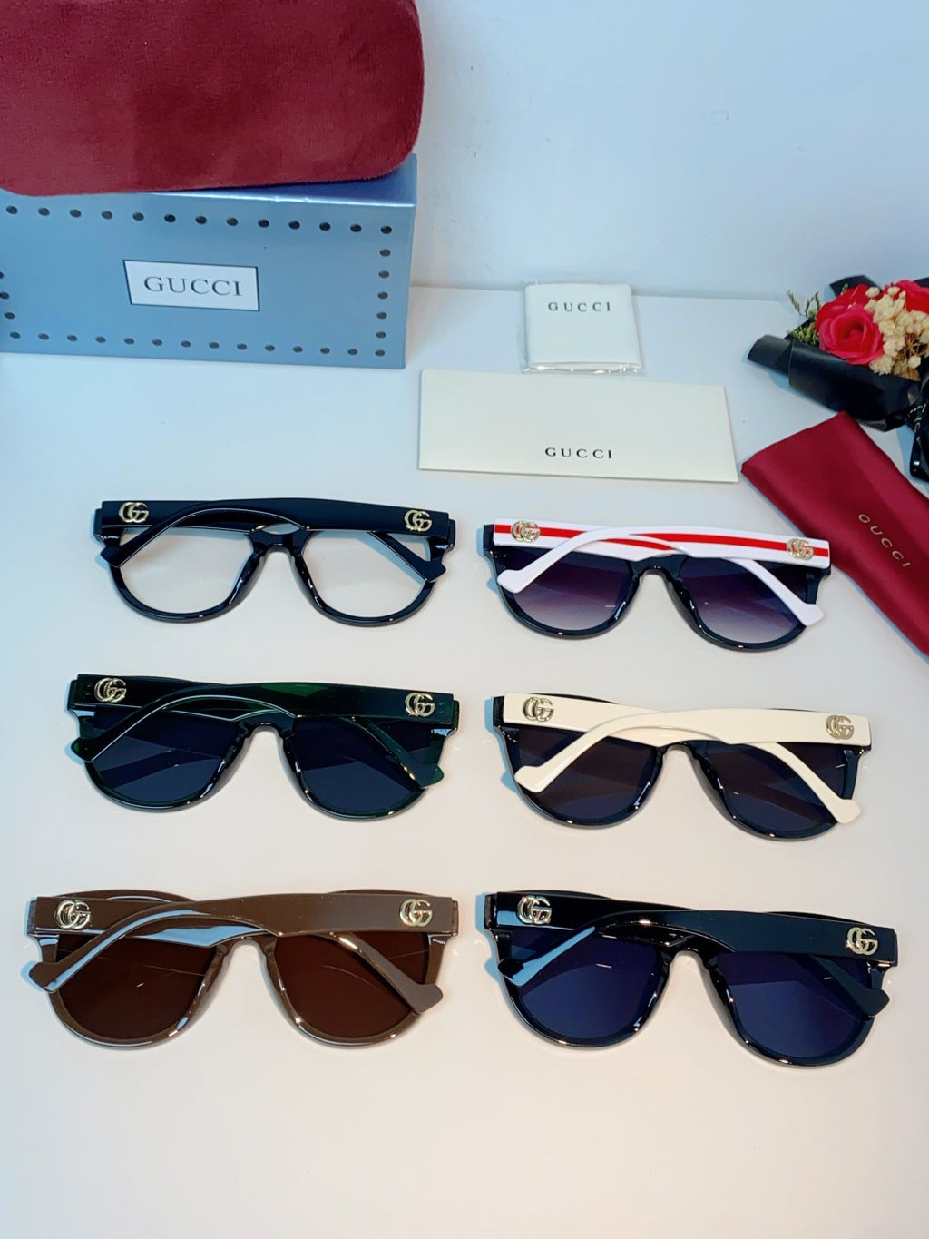 Gucci Metal Cat-Eye Blue Lens Sunglasses for Men & Women - detail image 12
