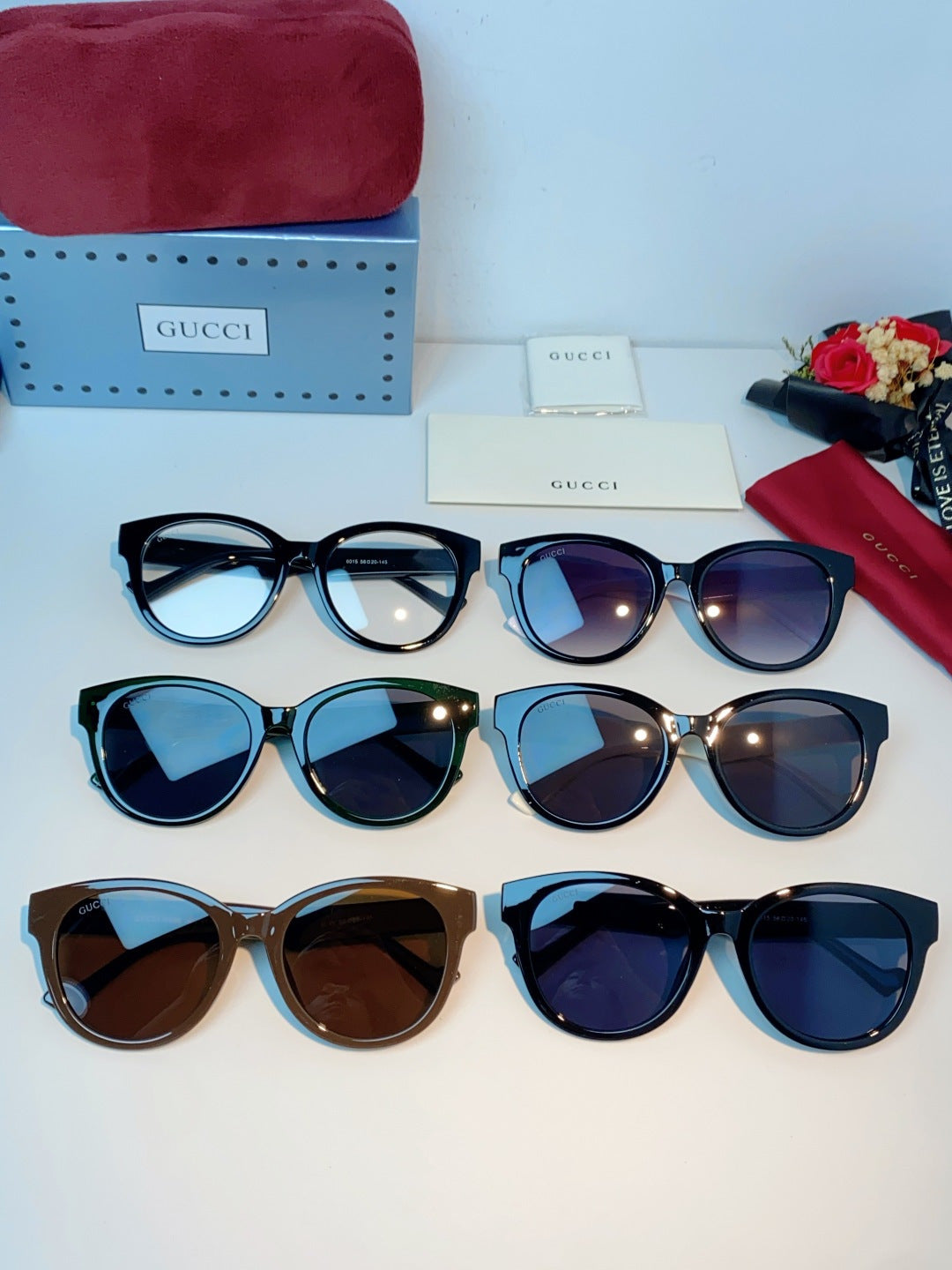 Gucci Metal Cat-Eye Blue Lens Sunglasses for Men & Women - detail image 13