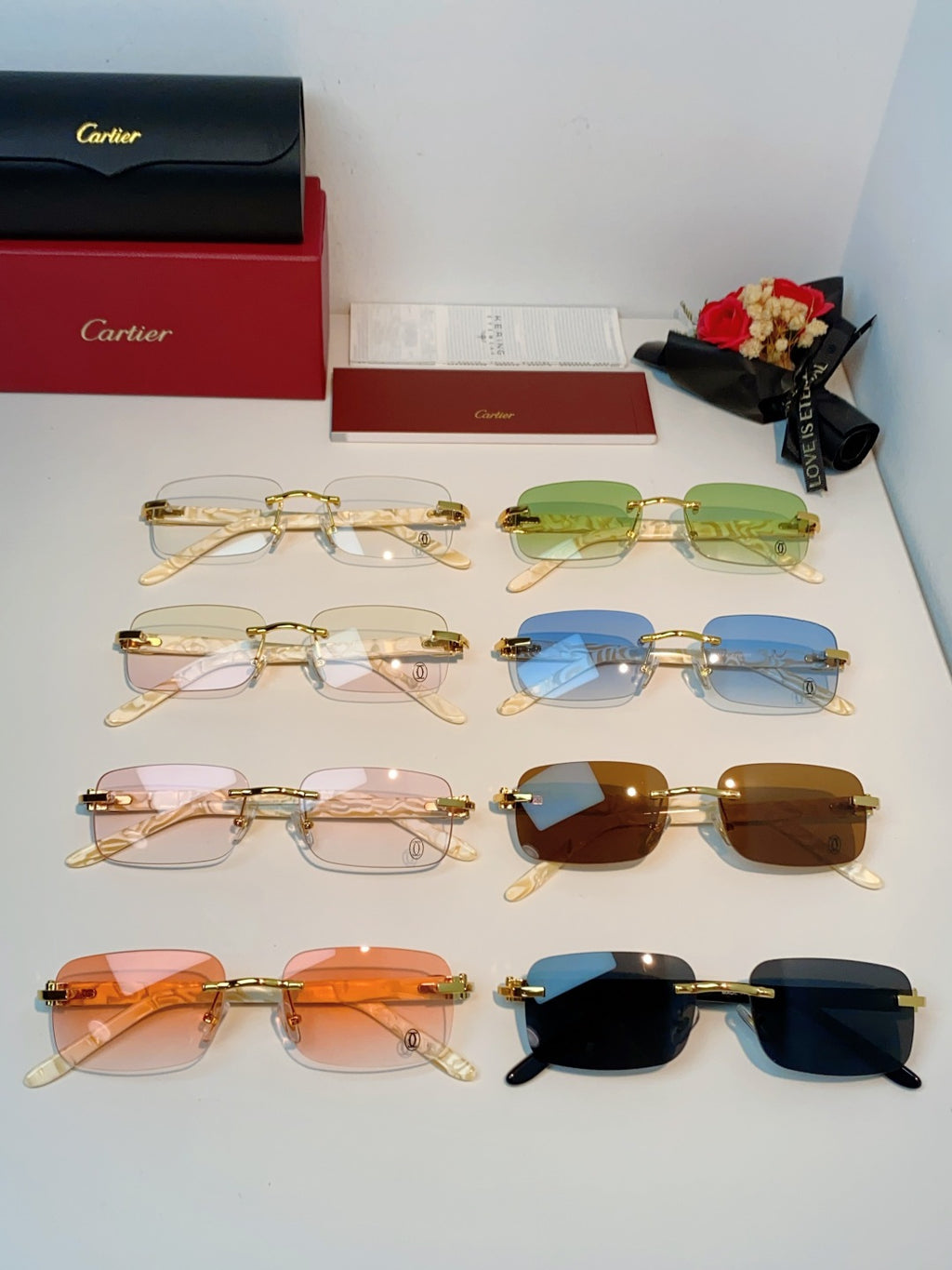 Cartier Lightweight Metal Rimless Orange Lens Sunglasses for Men - 382772 - detail image 13