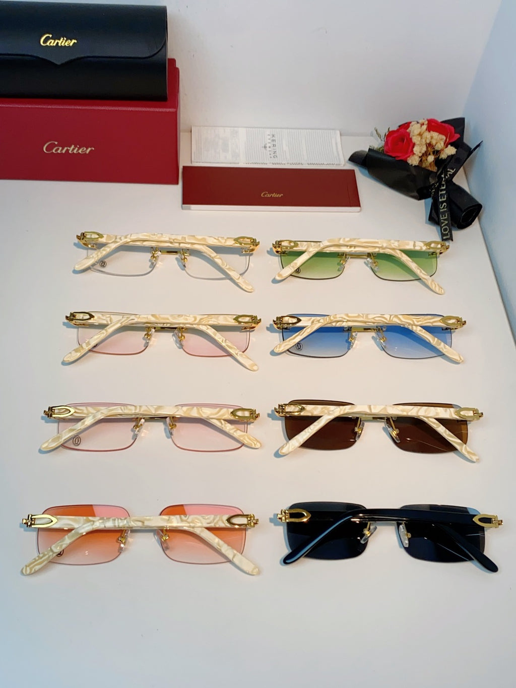Cartier Lightweight Metal Rimless Orange Lens Sunglasses for Men - 382774 - detail image 11