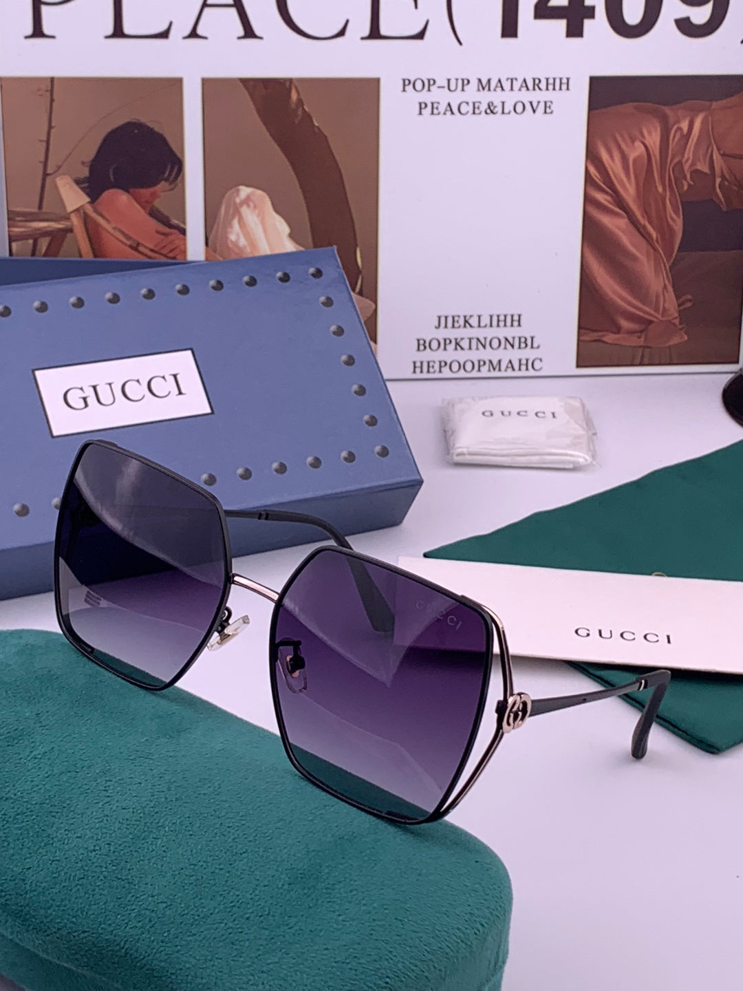 Gucci G9638 Polarized Square Black Lens Sunglasses for Women - 382121 - detail image 2