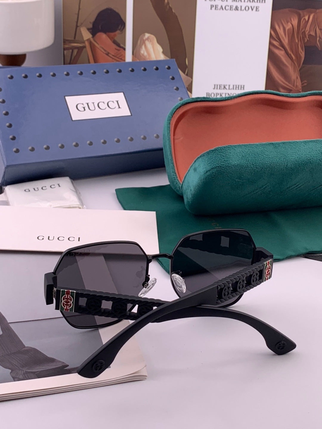 Gucci G1379 Metal Square Pink Lens Sunglasses for Men & Women - detail image 4