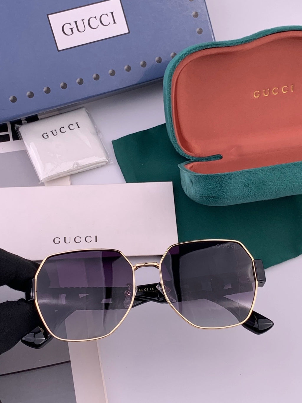 Gucci G1379 Metal Square Pink Lens Sunglasses for Men & Women - detail image 2