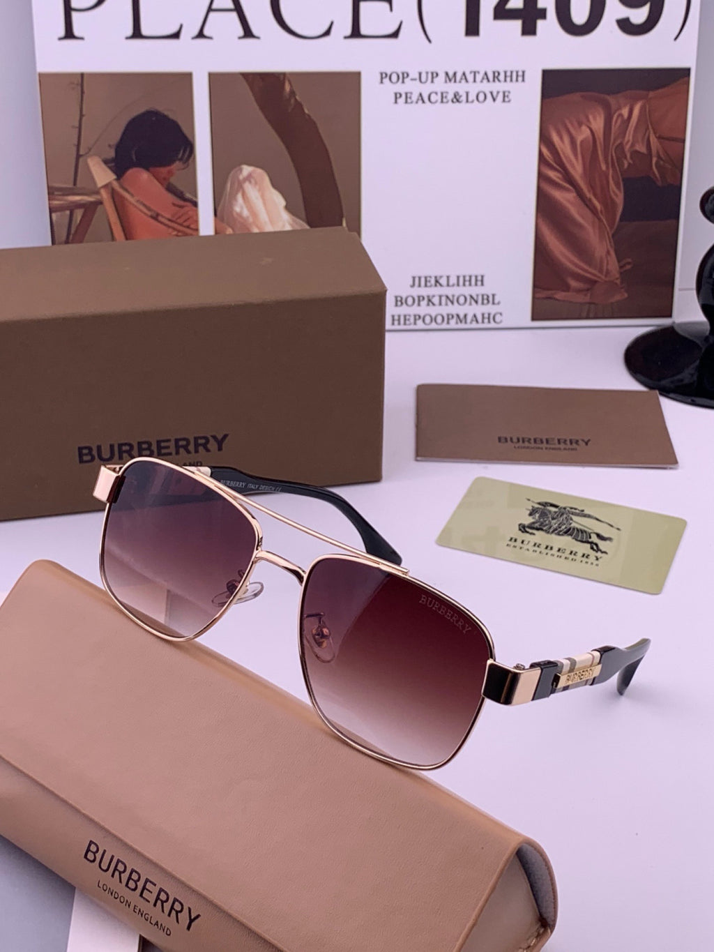 Burberry B201 Aviator Black Lens Sunglasses for Men - 399083 - detail image 2
