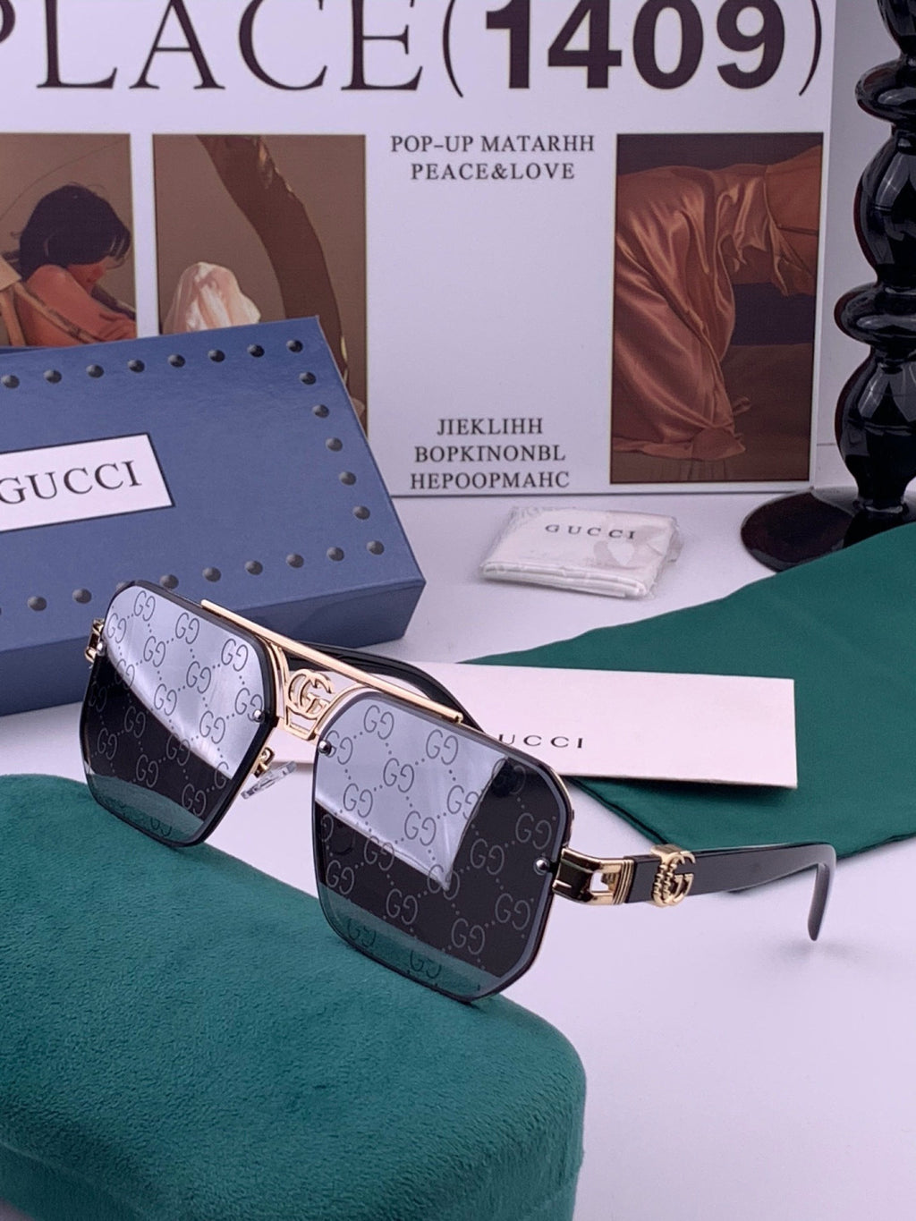 Gucci G21746 Aviator Black Lens Sunglasses for Men & Women - 398330 - detail image 2
