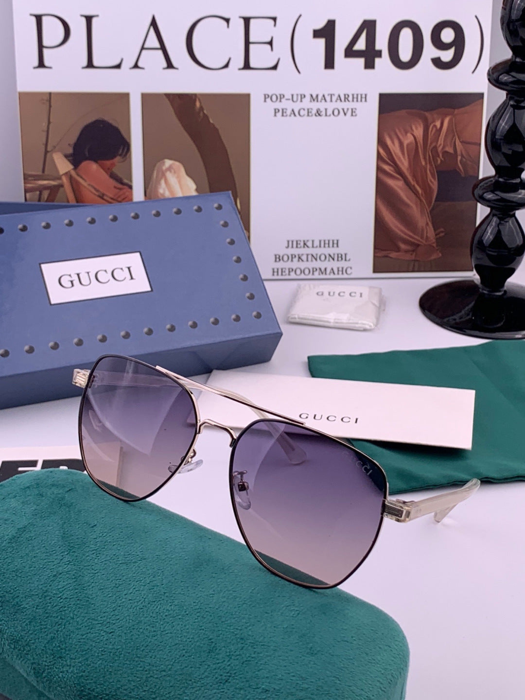 Gucci G9325 Polarized Aviator Black Lens Sunglasses for Men & Women - 398341