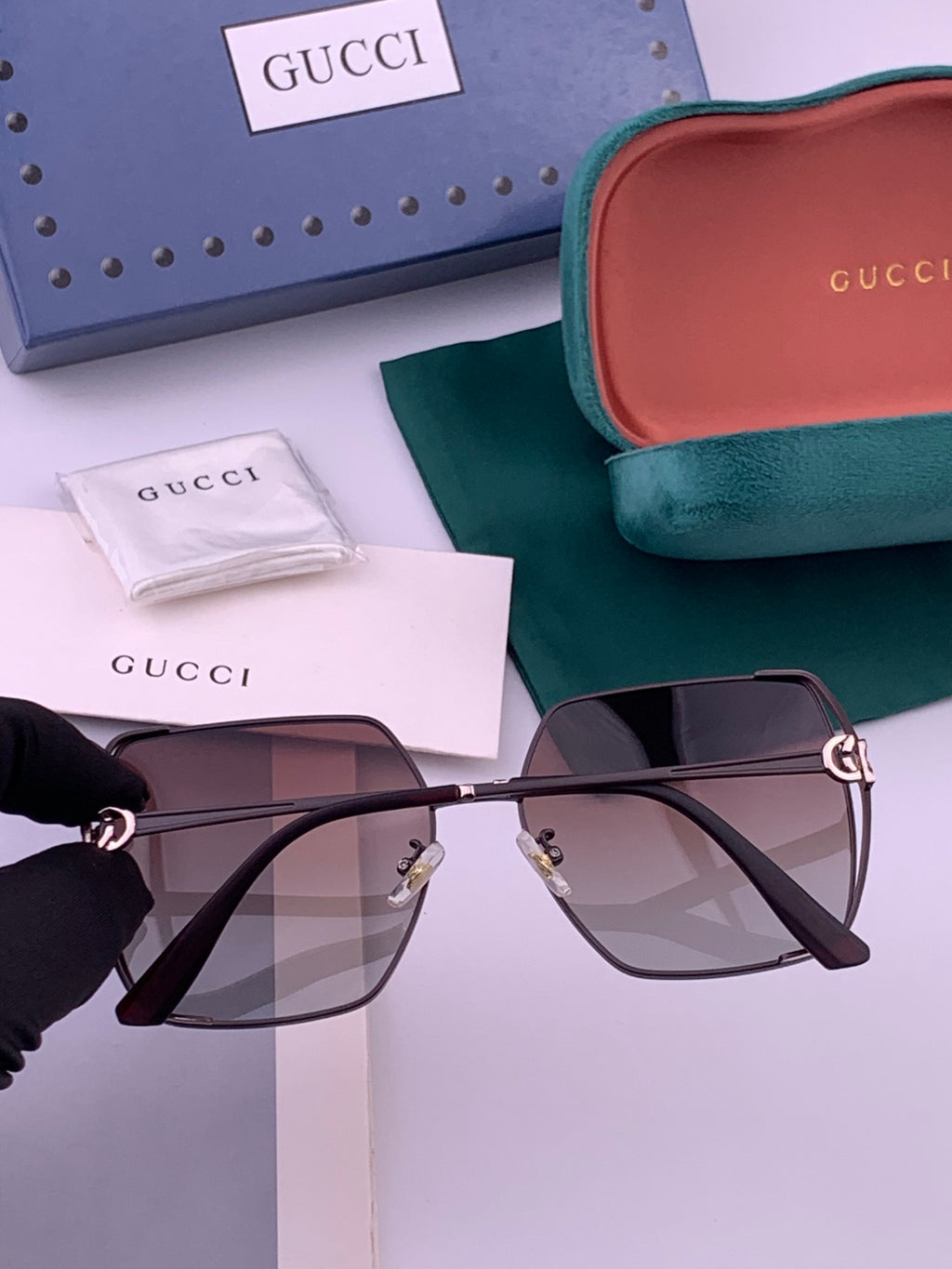 Gucci G9638 Polarized Square Brown Lens Sunglasses for Women - detail image 6