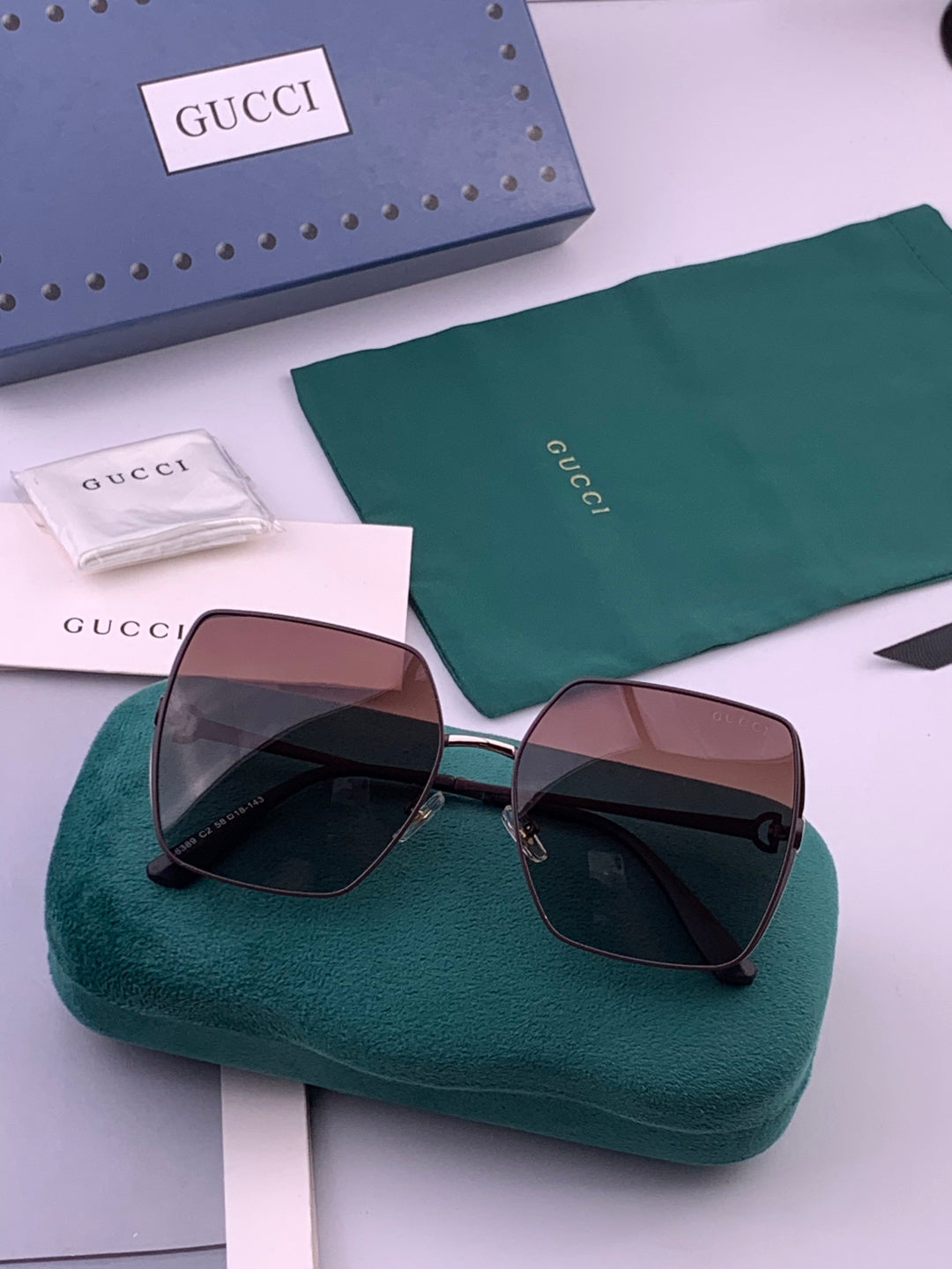 Gucci G9638 Polarized Square Brown Lens Sunglasses for Women - detail image 7