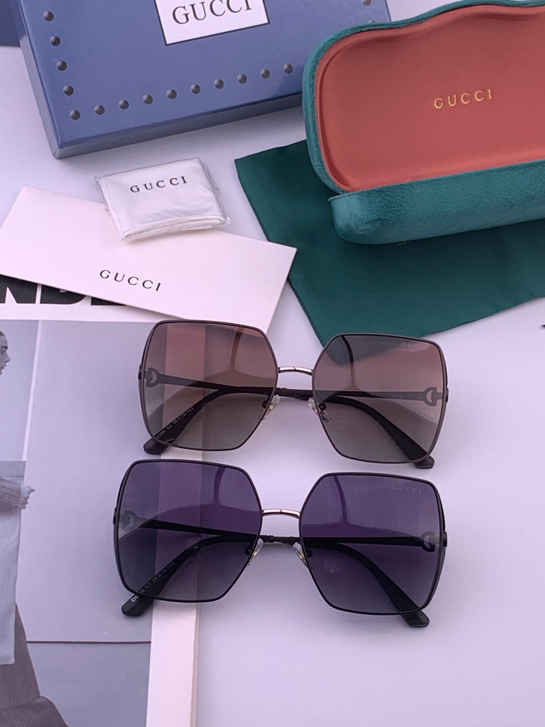 Gucci G9638 Polarized Square Brown Lens Sunglasses for Women - detail image 8