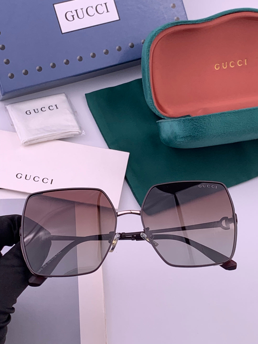 Gucci G9638 Polarized Square Brown Lens Sunglasses for Women