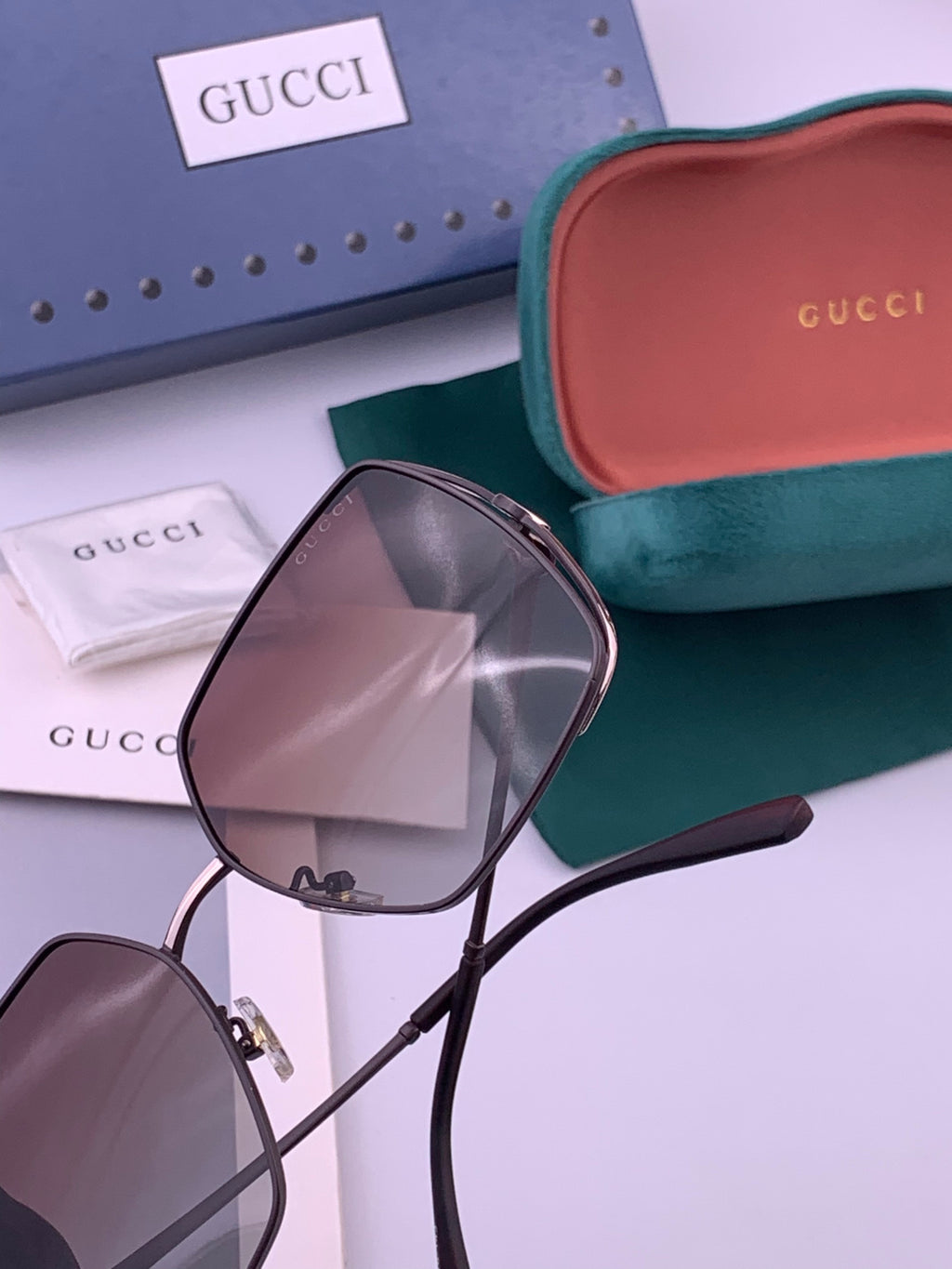 Gucci G9638 Polarized Square Brown Lens Sunglasses for Women - detail image 4