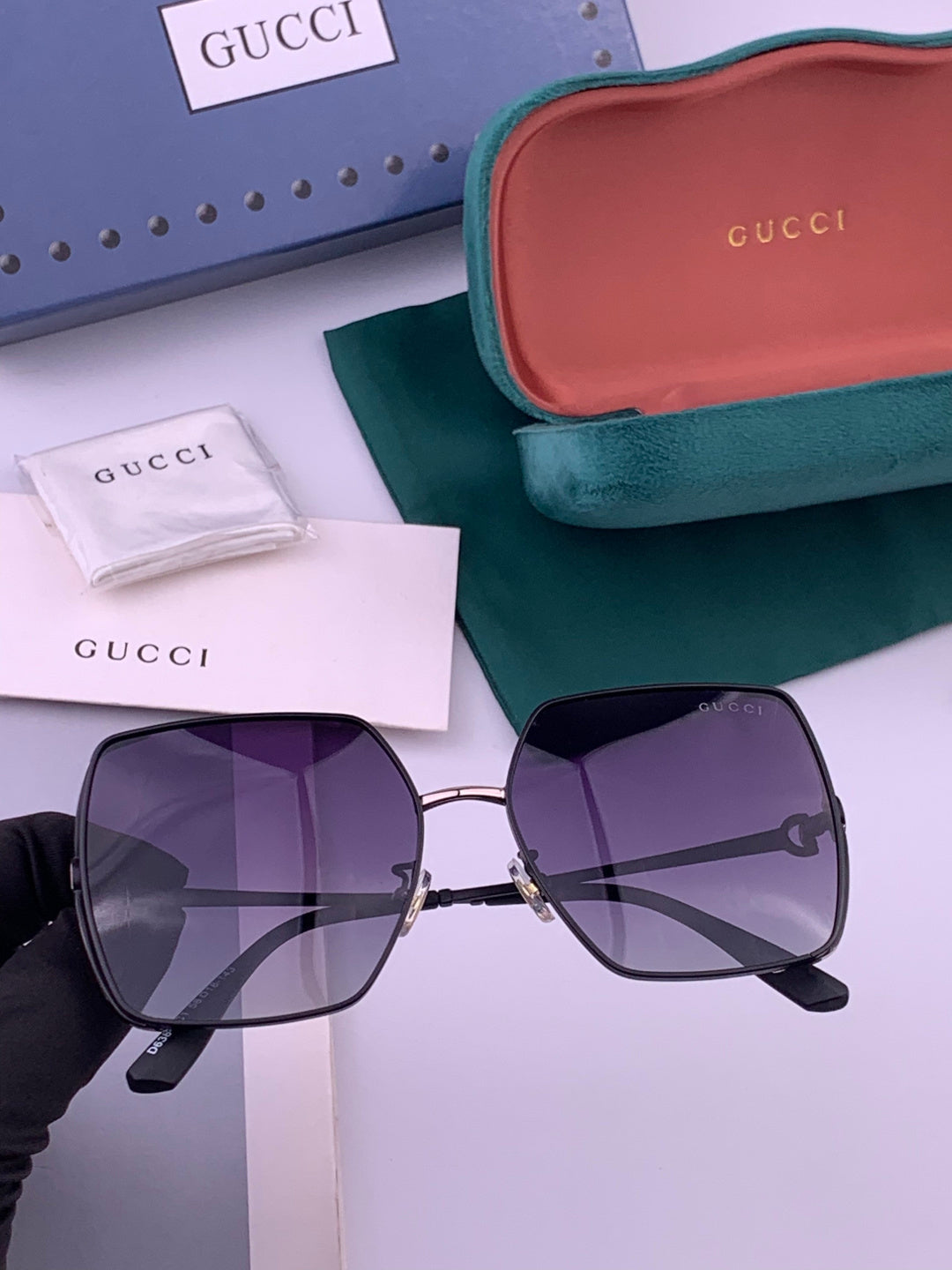 Gucci G9638 Polarized Square Black Lens Sunglasses for Women