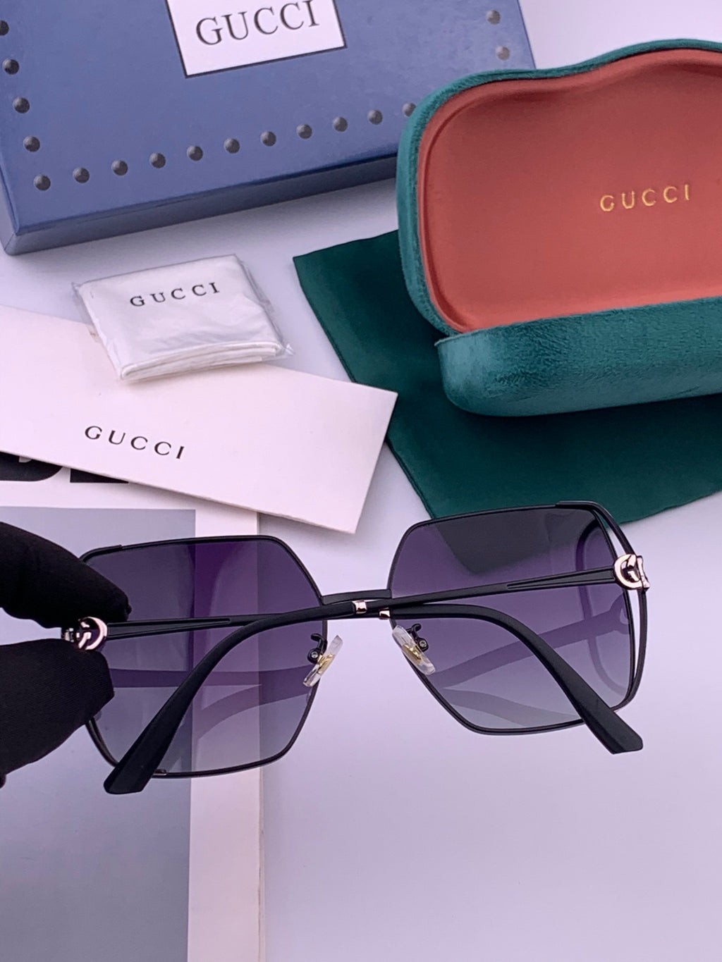 Gucci G9638 Polarized Square Black Lens Sunglasses for Women - detail image 6