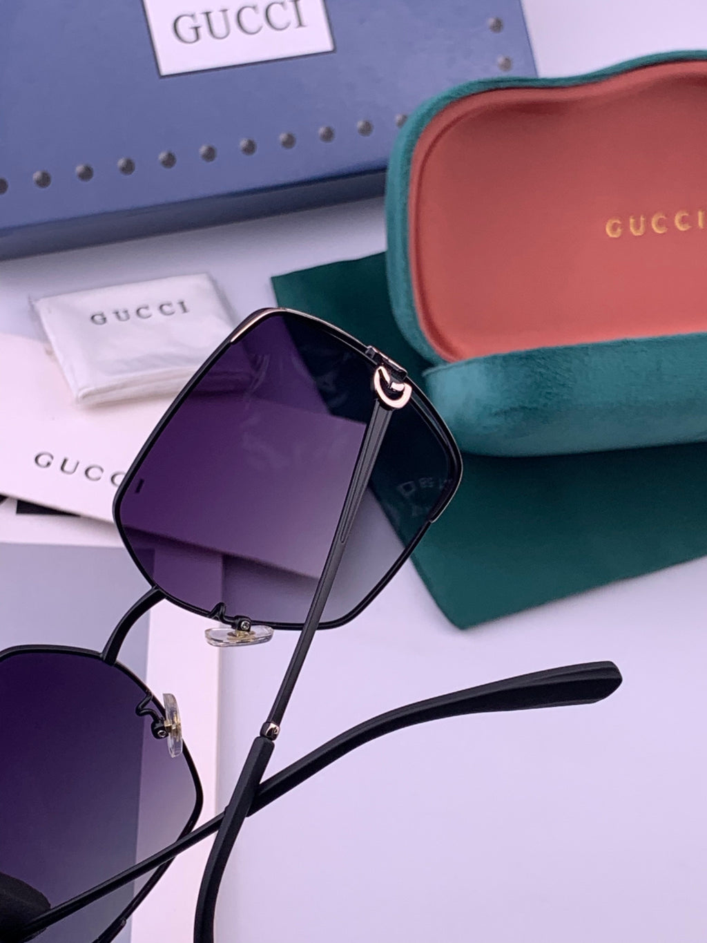Gucci G9638 Polarized Square Black Lens Sunglasses for Women - detail image 5