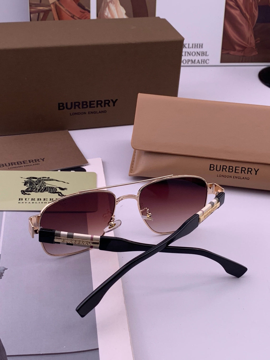 Burberry B201 Aviator Black Lens Sunglasses for Men - 432451 - detail image 6