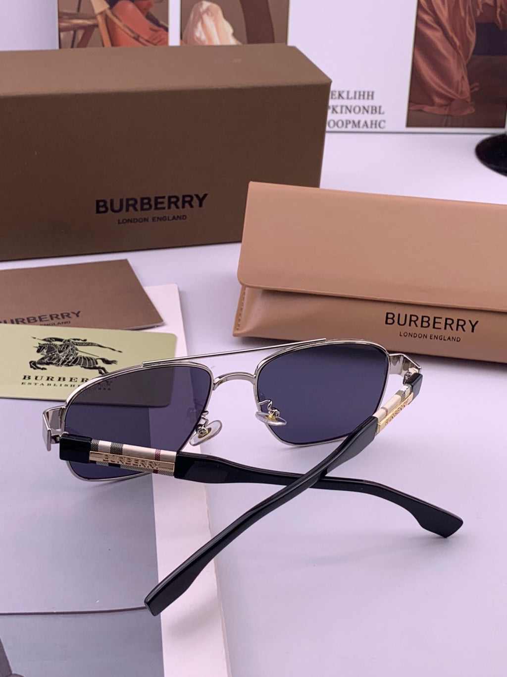Burberry B201 Aviator Blue Lens Sunglasses for Men - 432453 - detail image 6