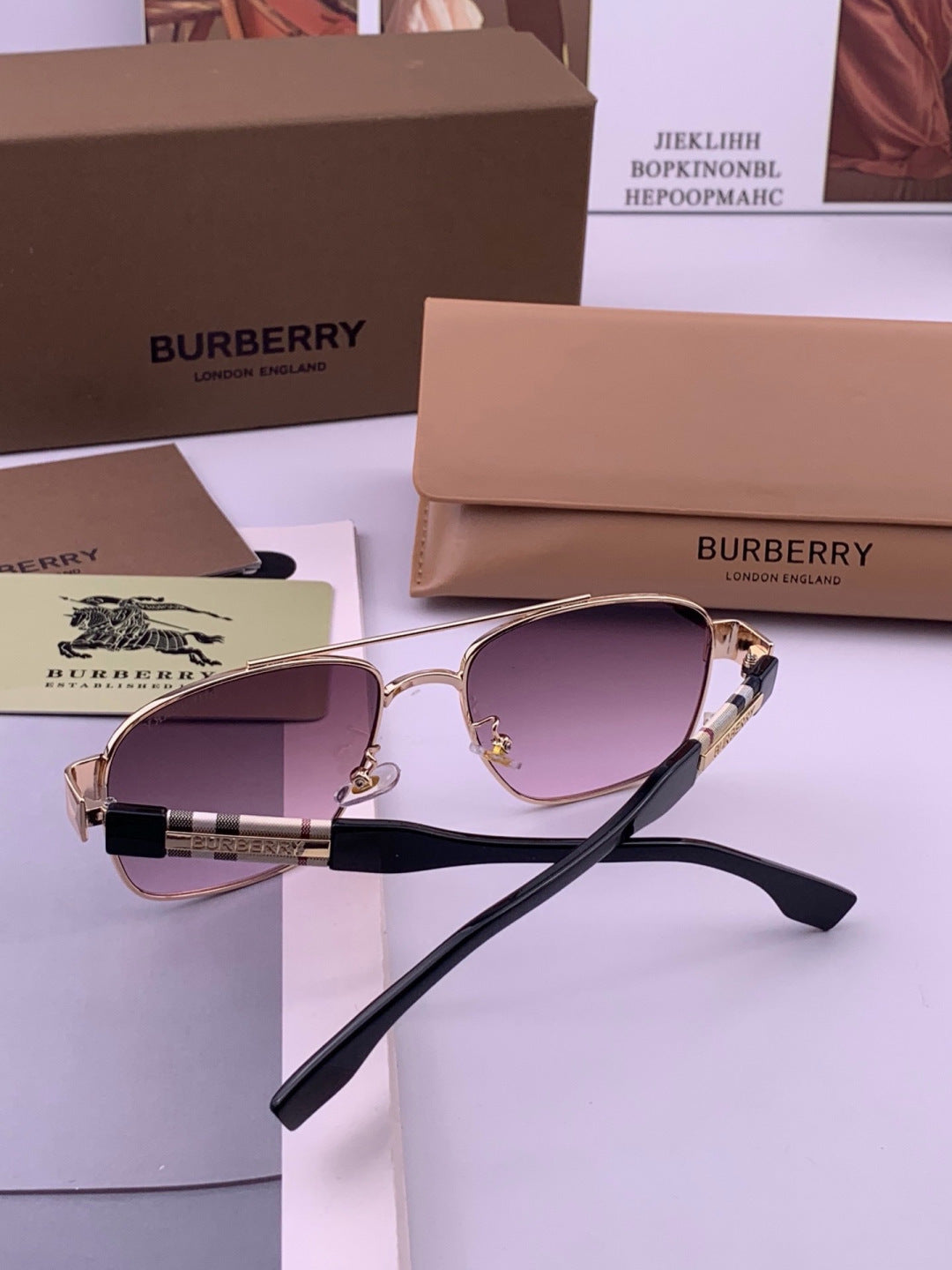 Burberry B201 Aviator Purple Lens Sunglasses for Men - 432454 - detail image 4