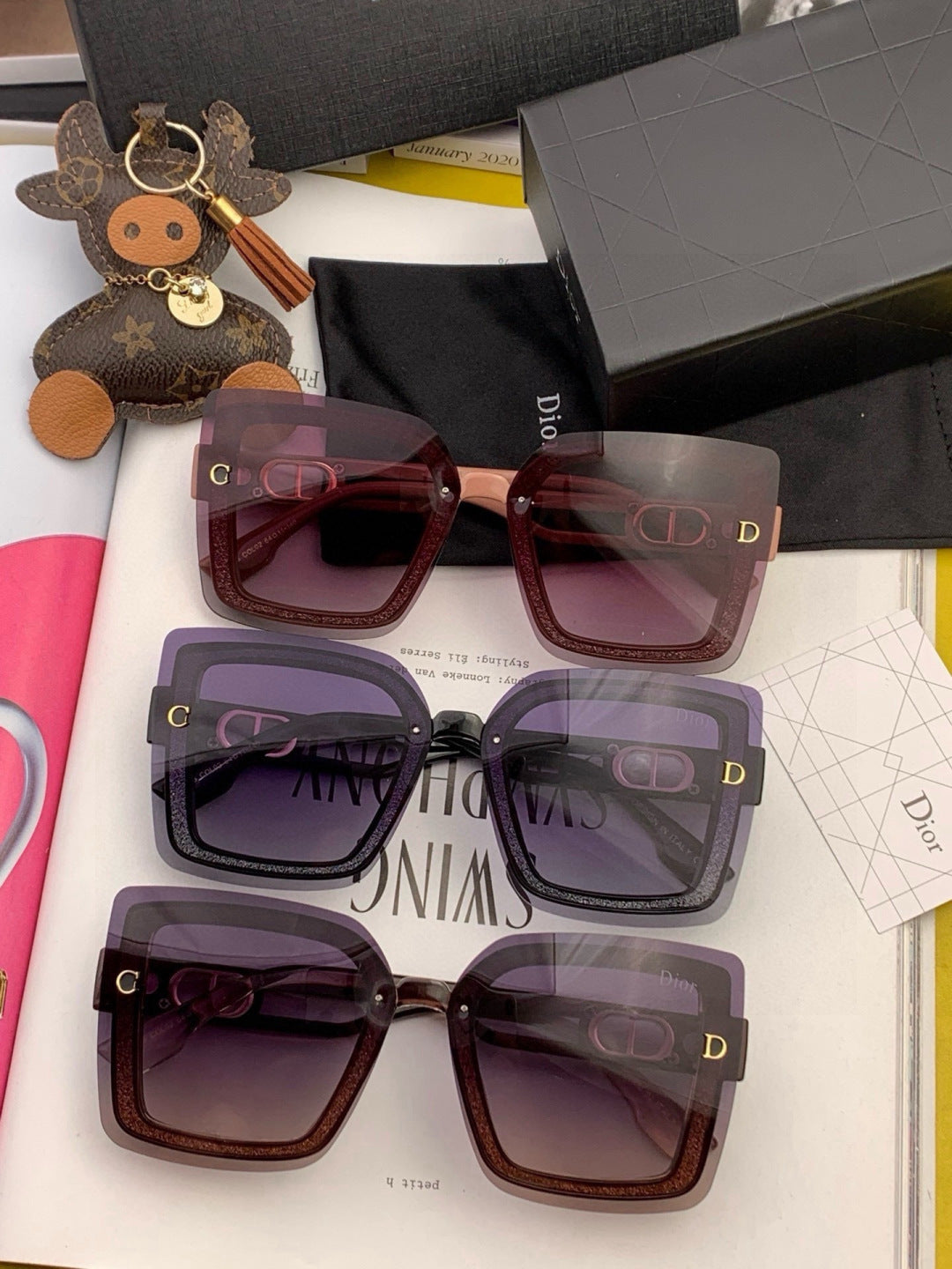 Dior CD9988 Polarized Square Pink Lens Sunglasses for Men & Women - detail image 4