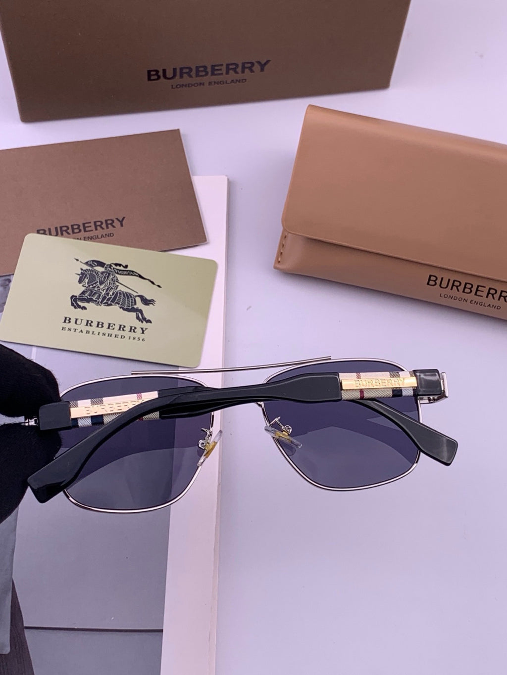 Burberry B201 Aviator Blue Lens Sunglasses for Men - detail image 5