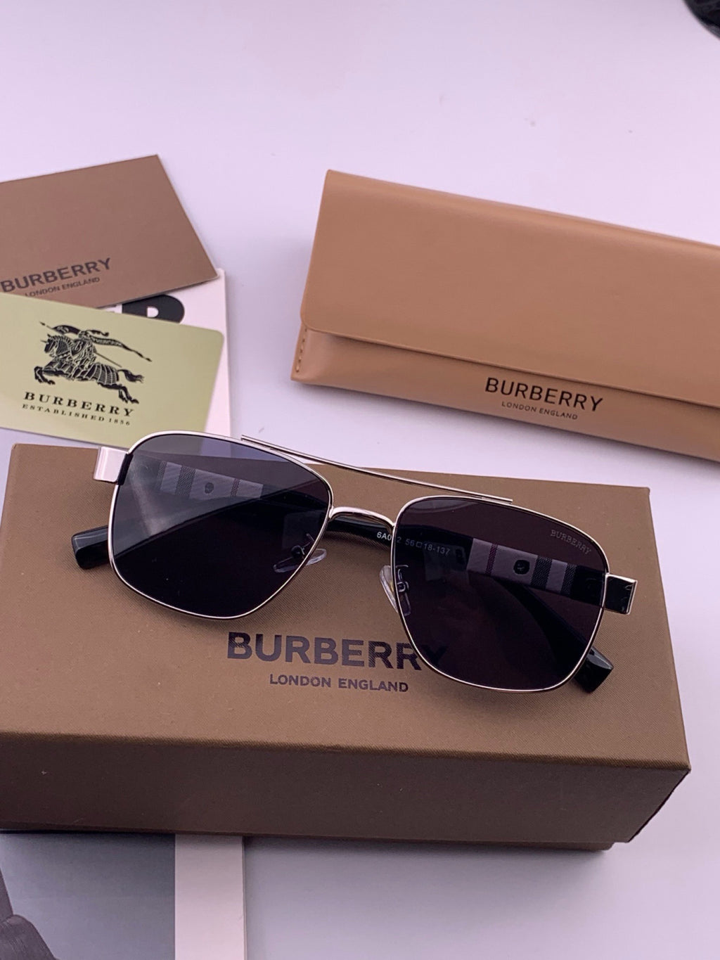 Burberry B201 Aviator Blue Lens Sunglasses for Men - detail image 7