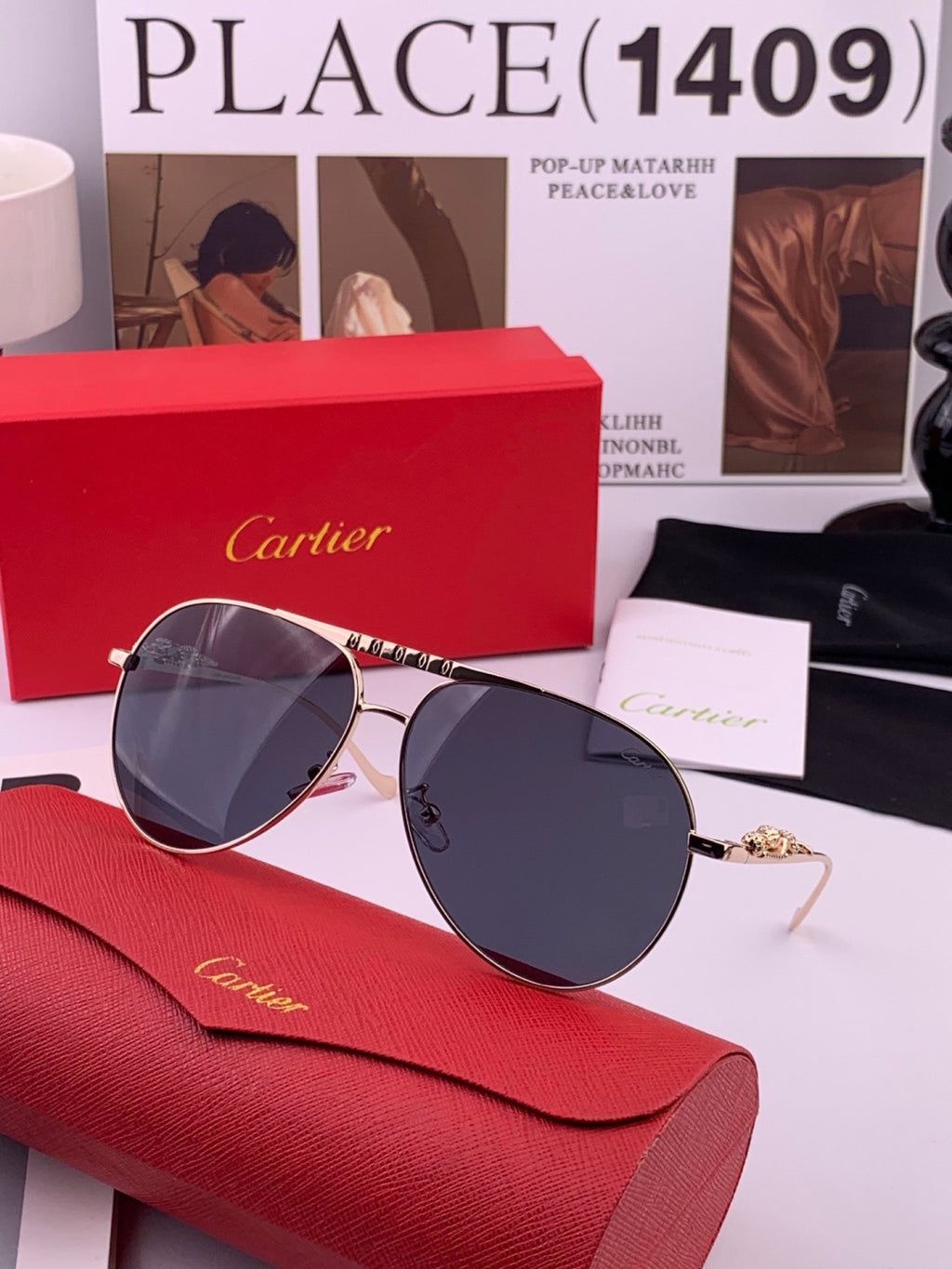 Cartier K41758 Fashion Red Lens Sunglasses for Men & Women - detail image 3