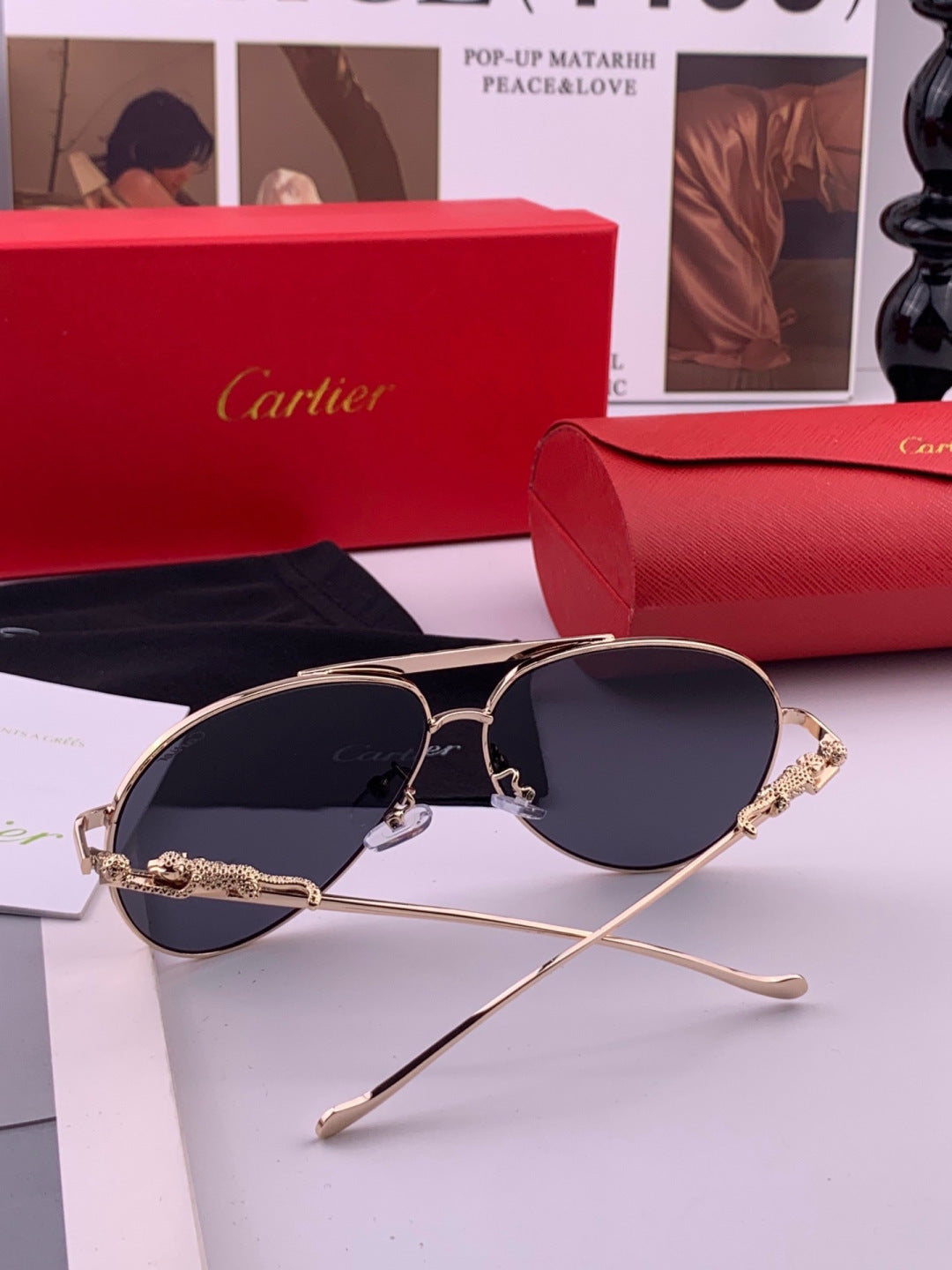 Cartier K41758 Fashion Red Lens Sunglasses for Men & Women - detail image 6