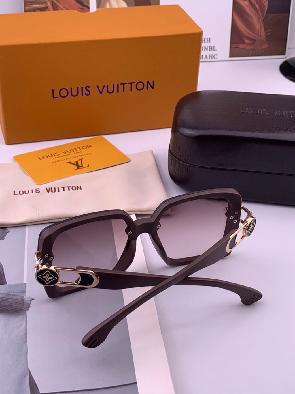 Louis Vuitton L5304 Polarized Square Brown Lens Sunglasses for Men & Women - detail image 6