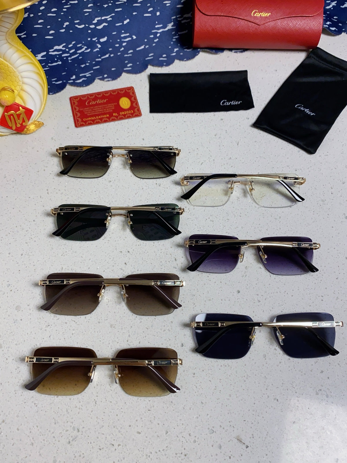 Cartier Lightweight Rimless Brown Lens Sunglasses for Men & Women - 432304 - detail image 11