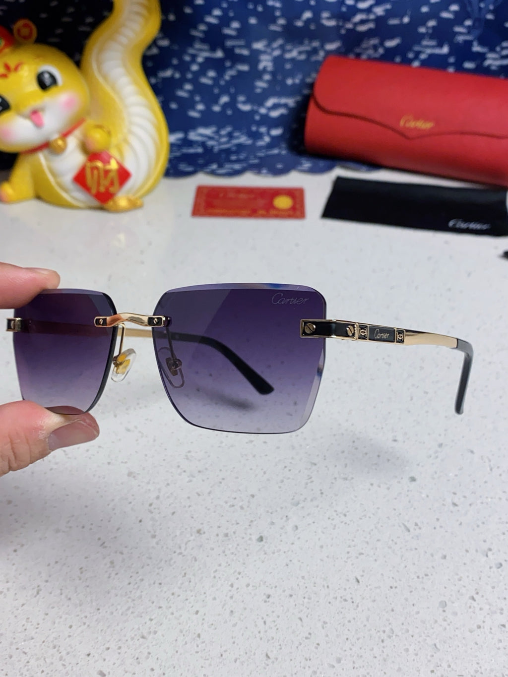 Cartier Lightweight Rimless Silver Lens Sunglasses for Men & Women - 487322 - detail image 6