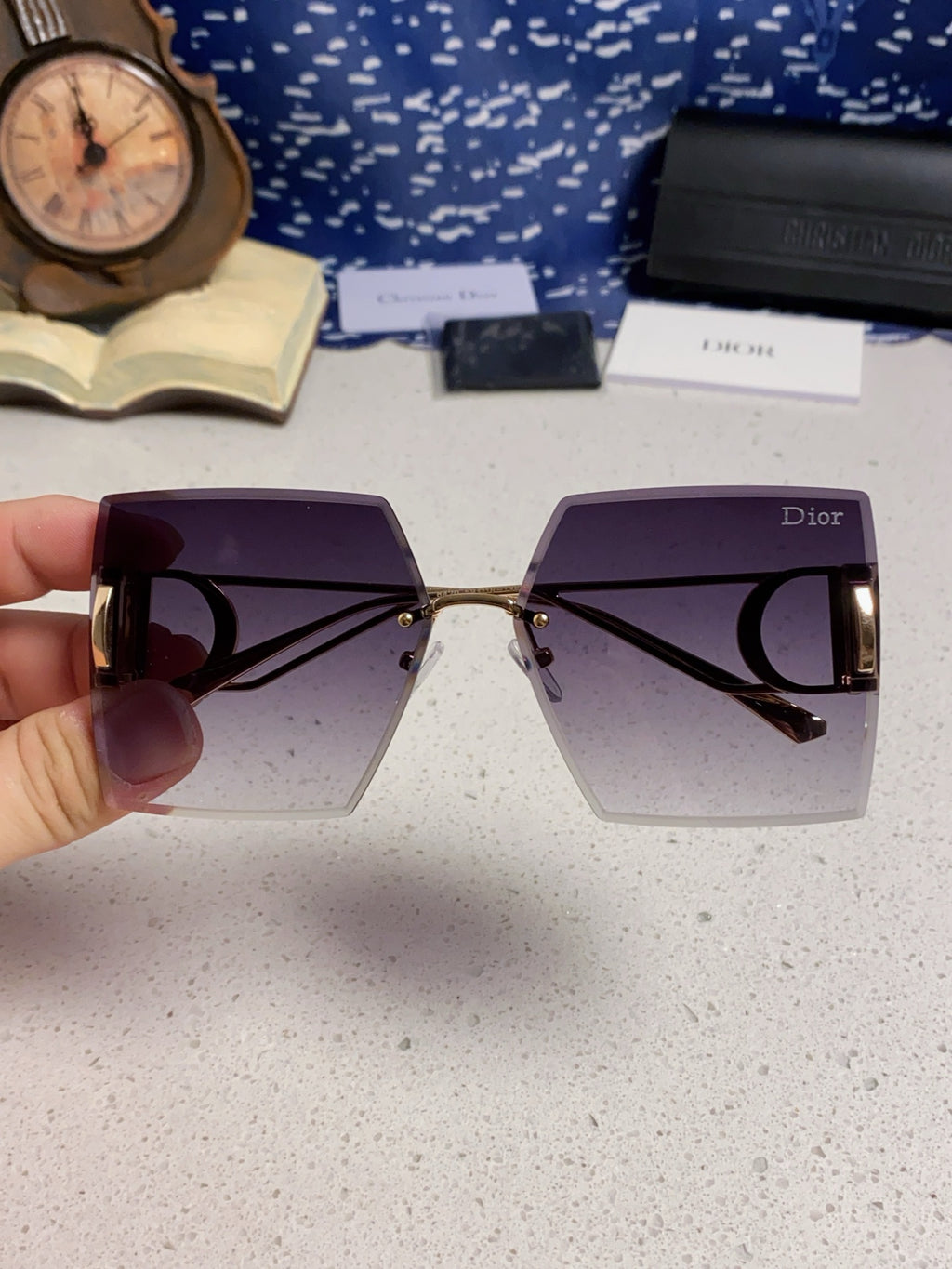 Dior 30MONTAIGNE Lightweight Rimless Gray Lens Sunglasses for Men & Women - detail image 4