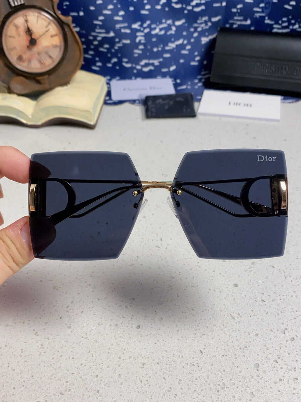Dior 30MONTAIGNE Lightweight Rimless Blue Lens Sunglasses for Men & Women - detail image 4