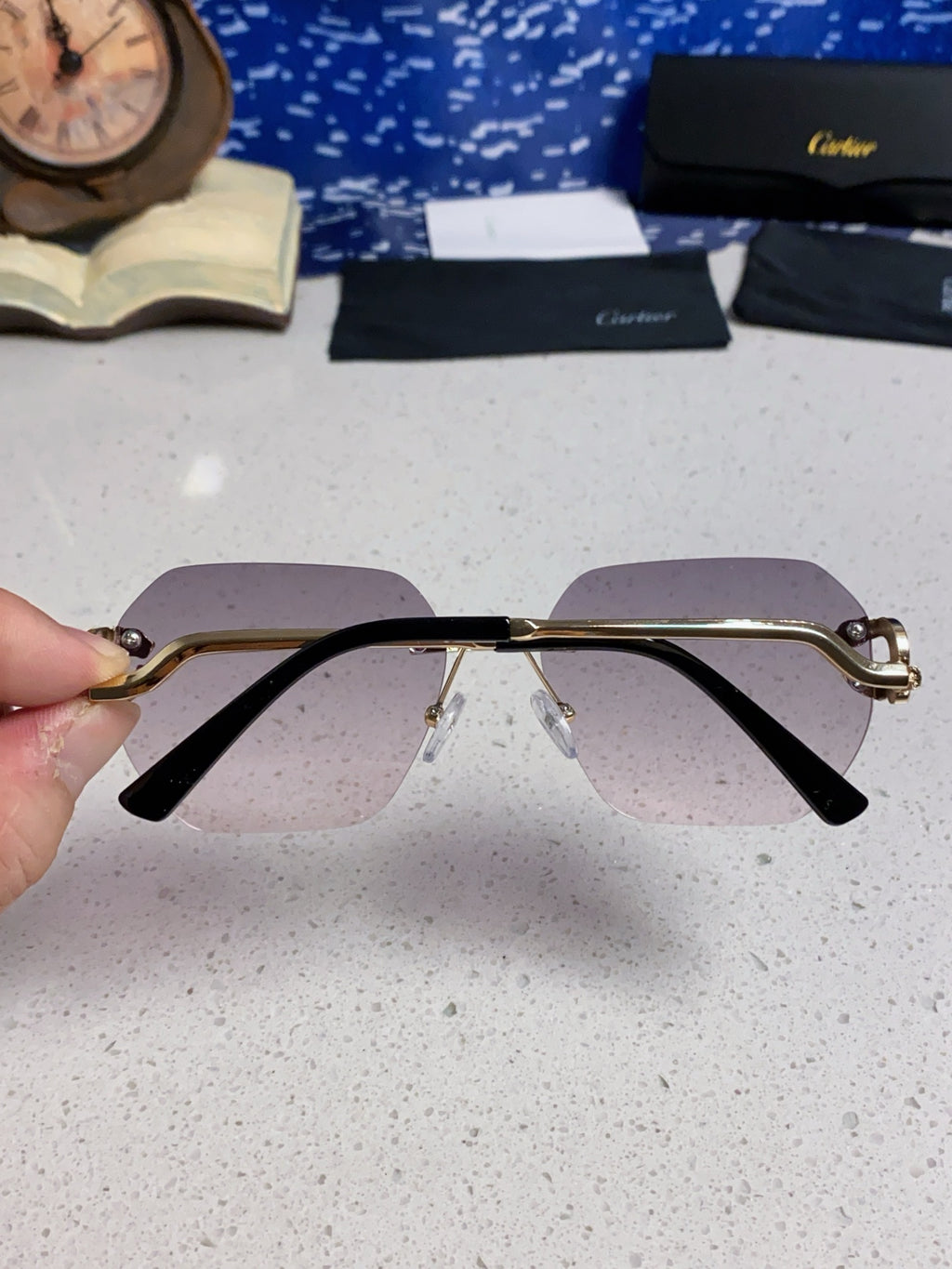 Cartier Lightweight Metal Rimless Silver Lens Sunglasses for Men & Wo - 158529 - detail image 5