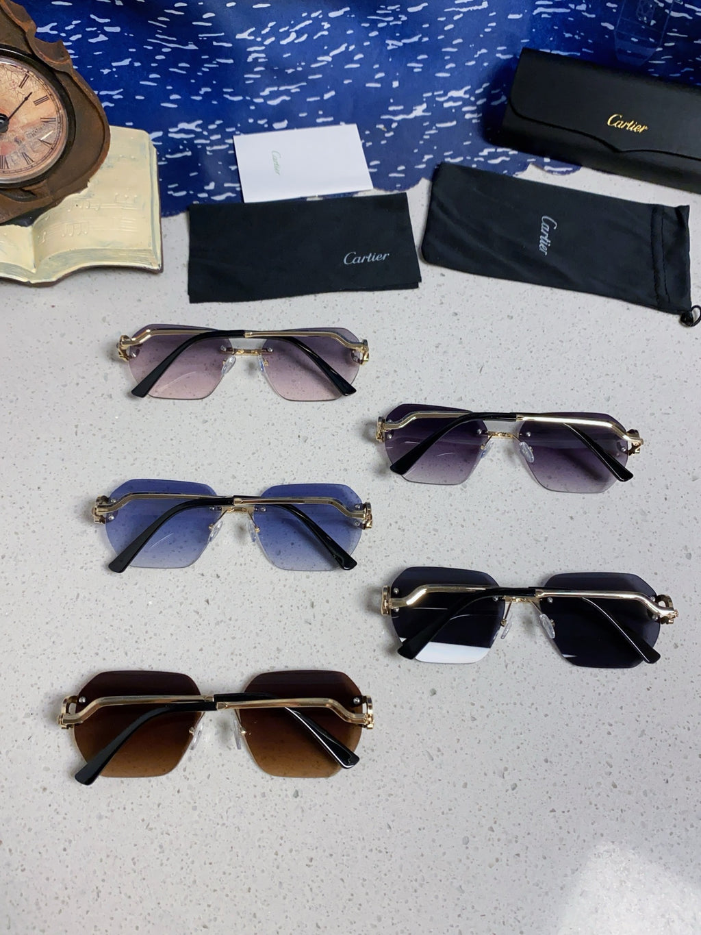 Cartier Lightweight Metal Rimless Silver Lens Sunglasses for Men & Wo - 158532 - detail image 11