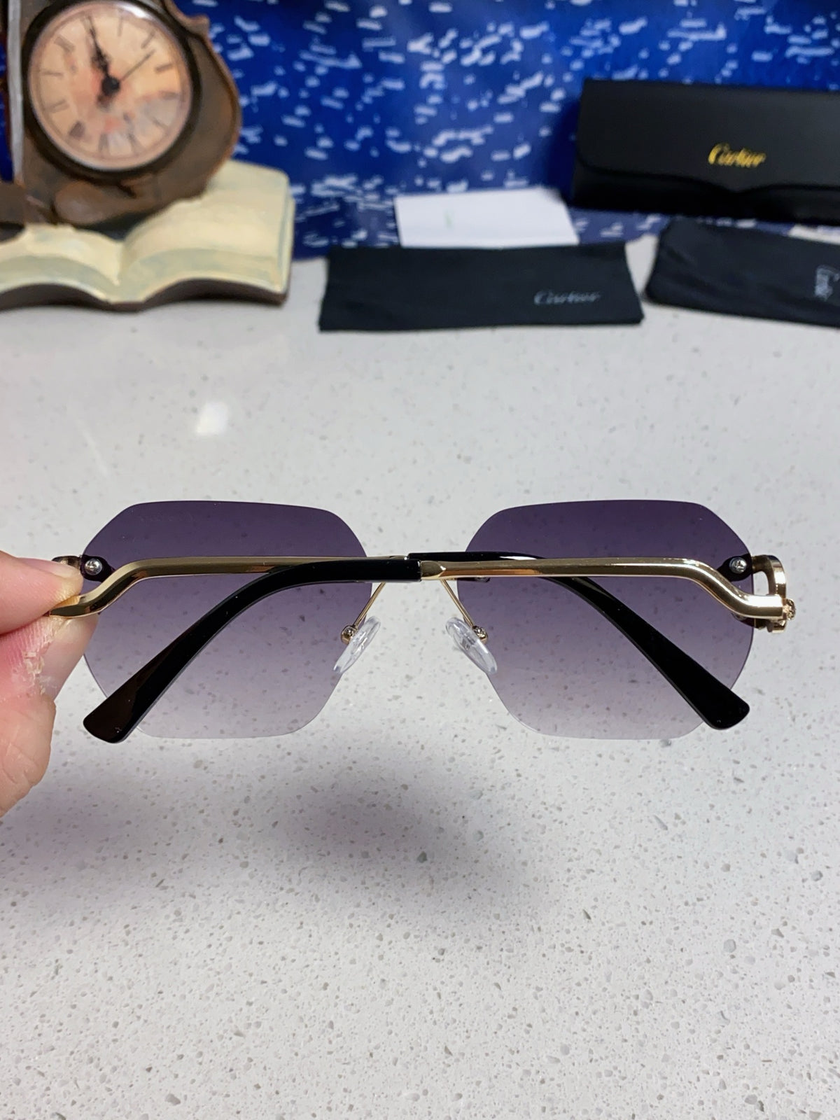 Cartier Lightweight Metal Rimless Silver Lens Sunglasses for Men & Wo - 158532 - detail image 5