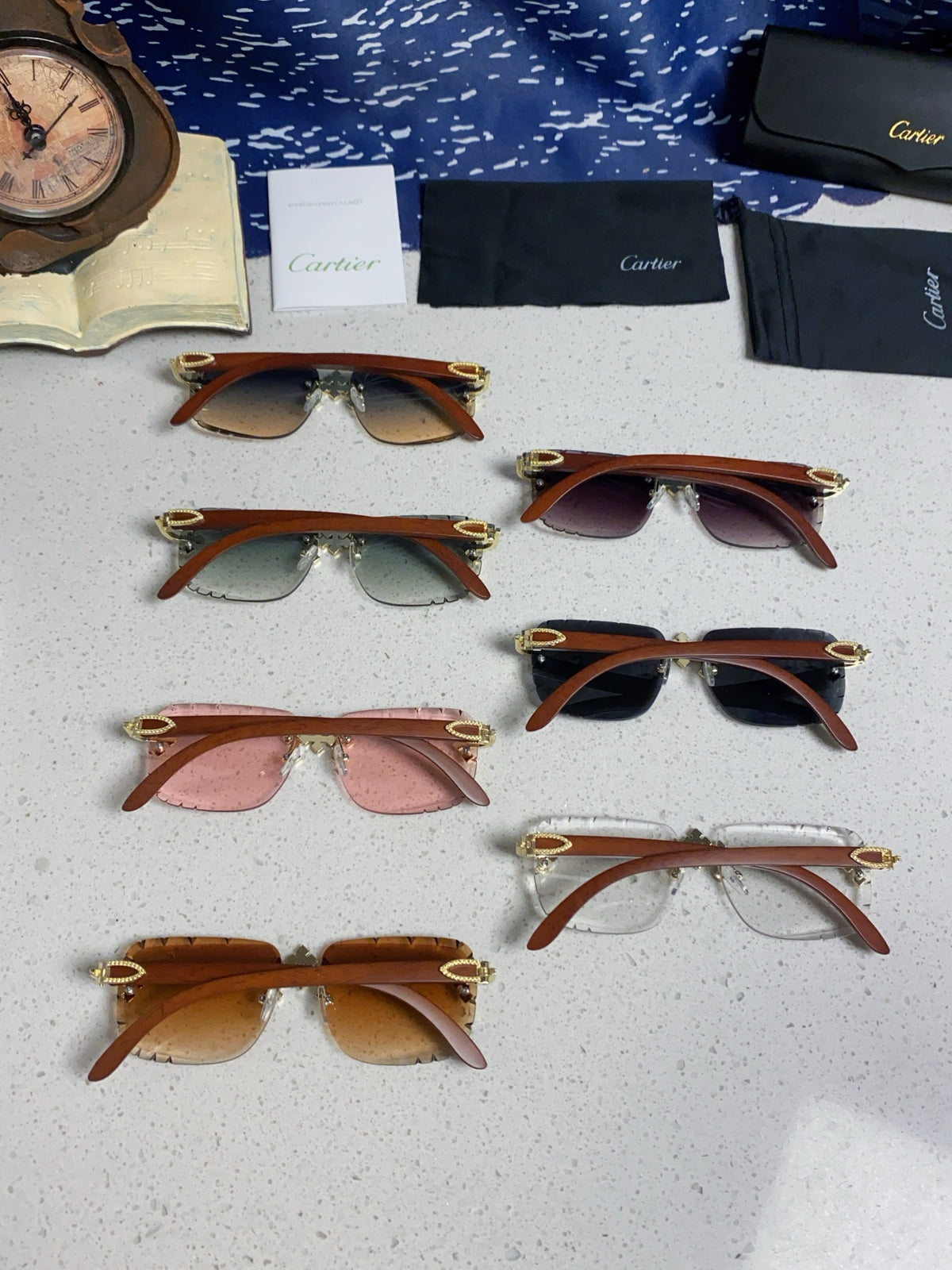 Cartier Lightweight Rimless Blue Lens Sunglasses for Men & Women - detail image 12