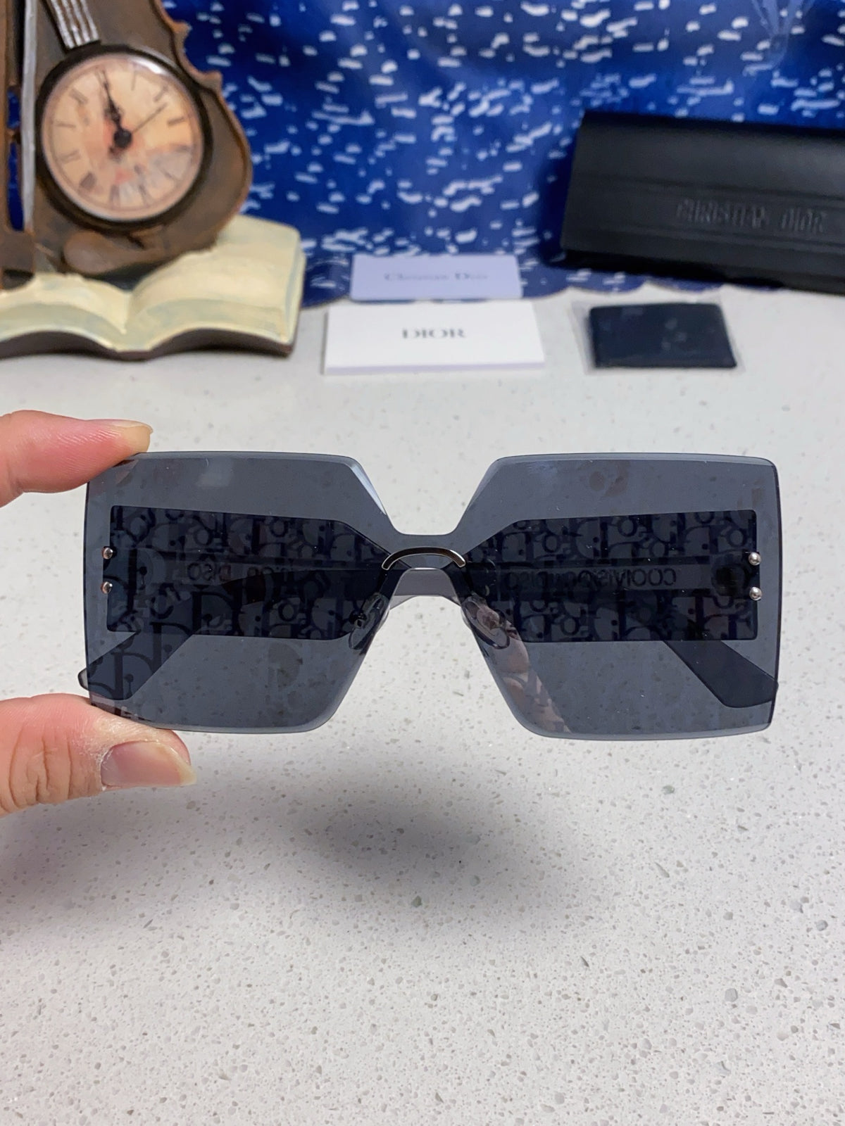 Dior Lightweight Rimless Blue Lens Sunglasses for Men - 358160 - detail image 3