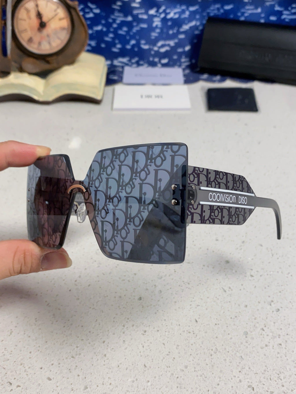 Dior Lightweight Rimless Blue Lens Sunglasses for Men - 358160 - detail image 5