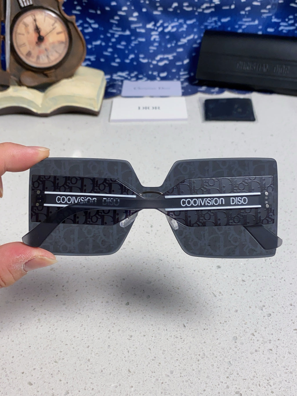 Dior Lightweight Rimless Blue Lens Sunglasses for Men - detail image 4