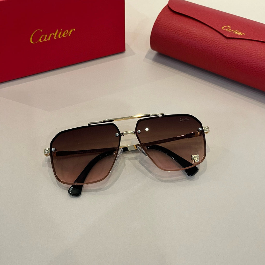 Cartier Lightweight Metal Rimless Brown Lens Sunglasses for Men & Wom - 358491 - detail image 5
