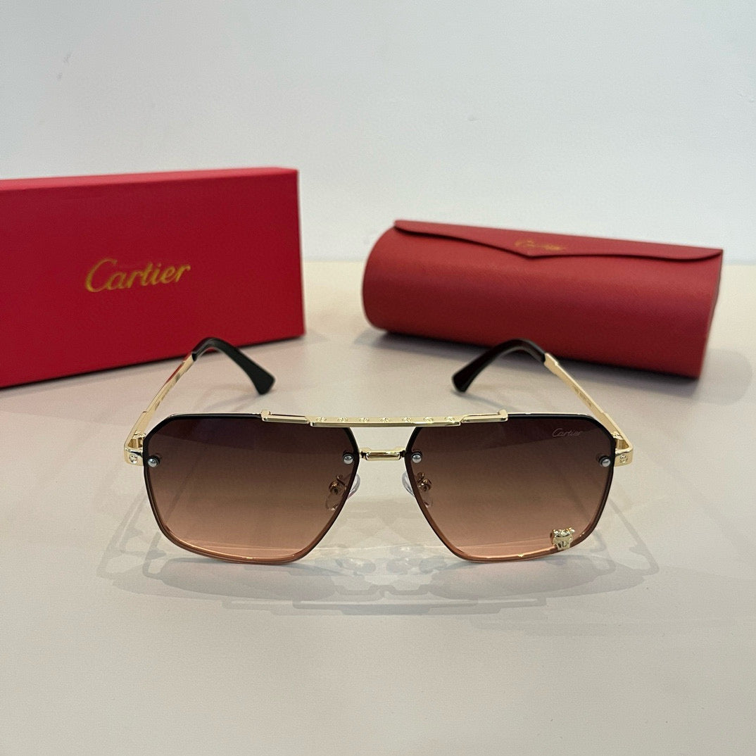 Cartier Lightweight Metal Rimless Brown Lens Sunglasses for Men & Wom - 432319 - detail image 2