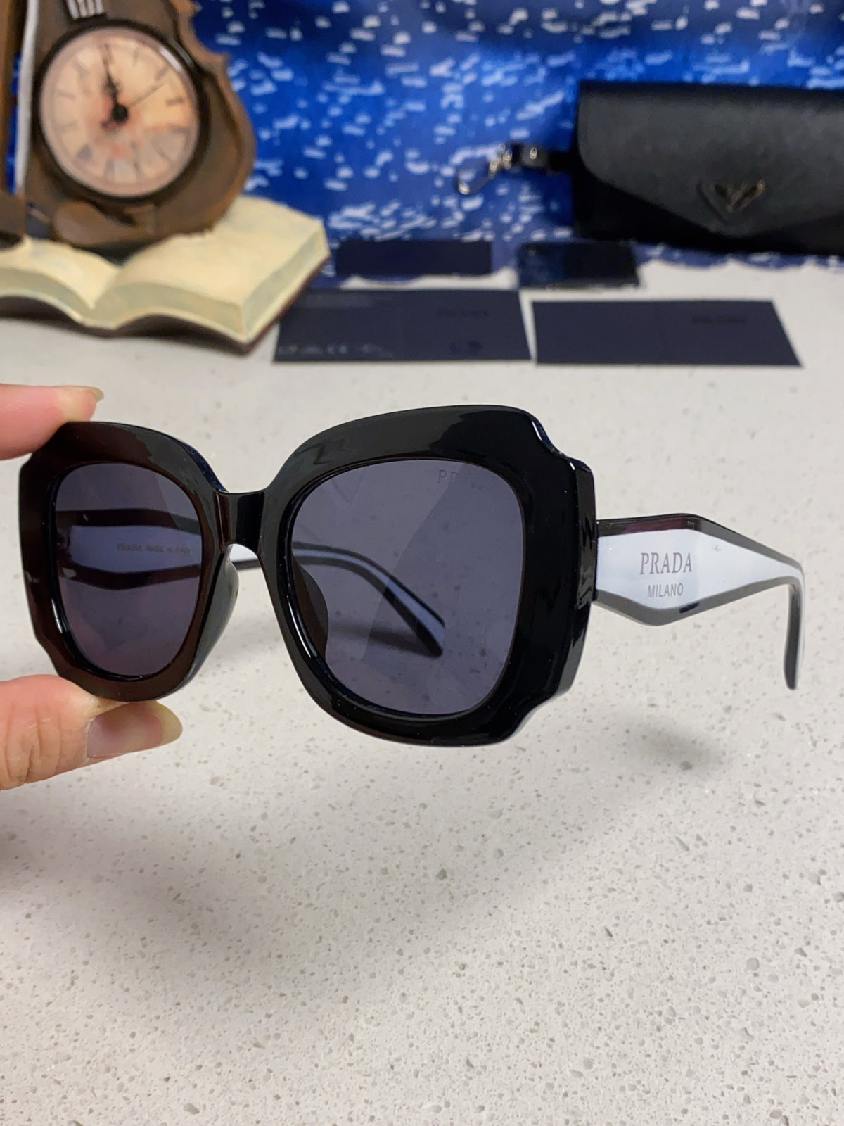 Prada 16YSF Acetate Fashion Black Lens Sunglasses for Men & Women - detail image 6
