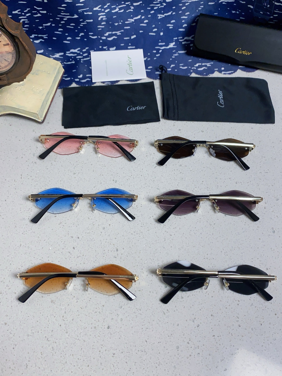 Cartier Lightweight Metal Rimless Brown Lens Sunglasses for Women - detail image 10