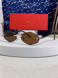 Cartier Lightweight Metal Rimless Brown Lens Sunglasses for Women